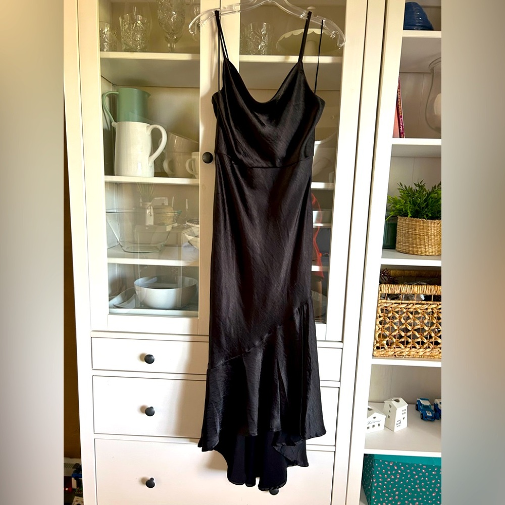 Skies and Blue Elegant Black Satin Cowl Maxi Dress Size S